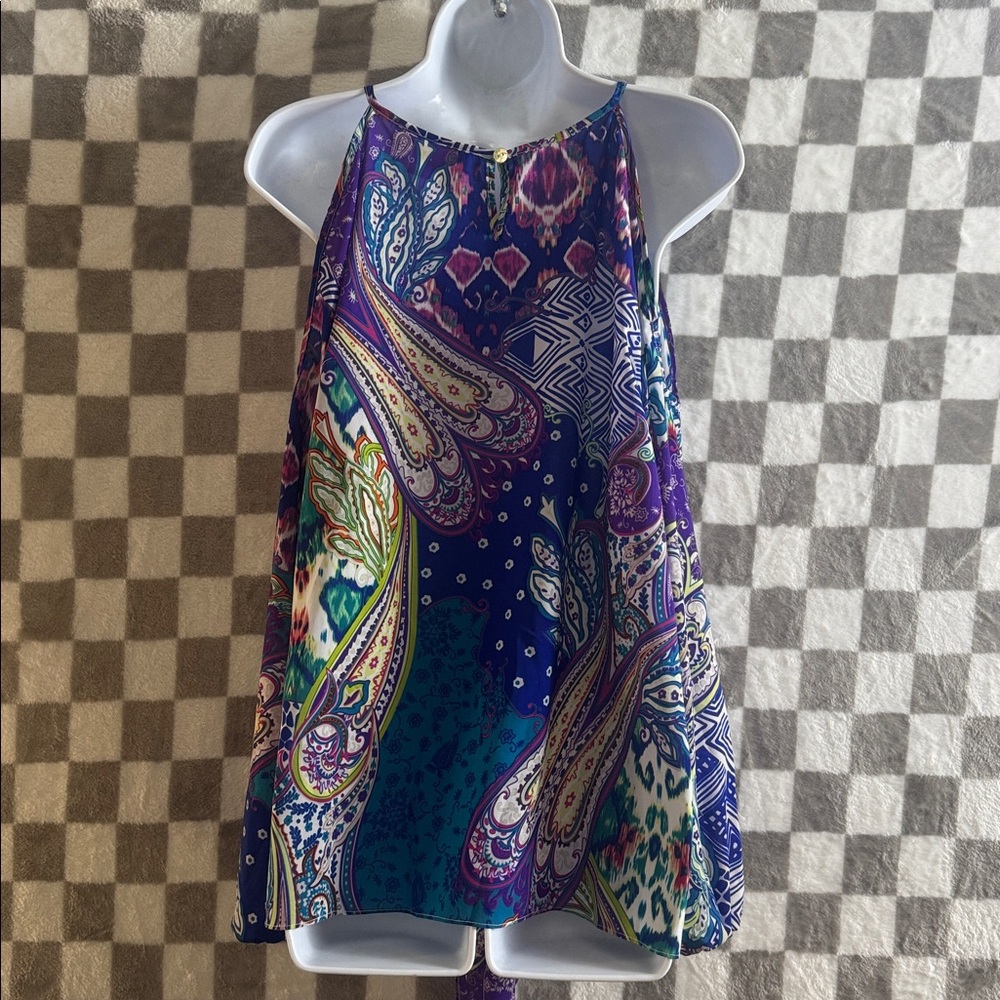 Chicos Women’s Open Shoulder Blue Paisley Button Up Top With Tie Front Size 2X - Picture 8 of 10